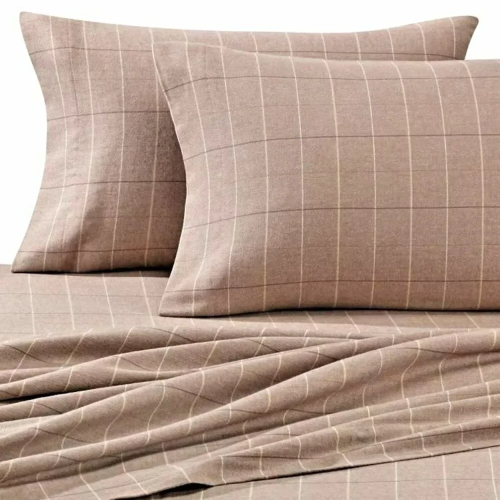 Luxury Portuguese Flannel King Size Pillowcases Set of 2 Heavyweight Light Brown